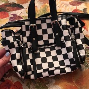 Checker purse silver and black zippers